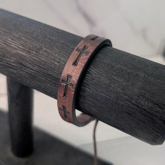 Brown Adjustable Bracelet with Embossed Cross - Fair Condition - Picture 1 of 8